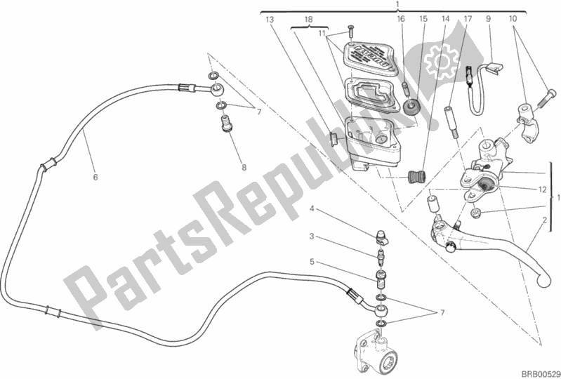 All parts for the Clutch Master Cylinder of the Ducati Diavel Xdiavel USA 1260 2018